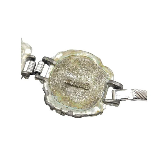 1960s Vintage Sarah Coventry Rose Panel White Enamel Silver Tone Bracelet - Picture 6 of 9